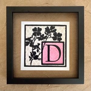Dogwood / Monograma botánico / Impresión de arte: 6x6, 4x4, Tarjeta de felicitación plegada en blanco / Alfabeto iluminado - letra, monograma, D inicial