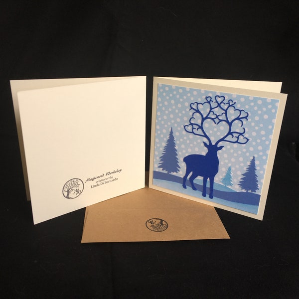 Deer Heart | Bundle of 5 | Printed Blank Square Greeting Cards | Winter, Nondenominational Notecard