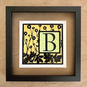 Buttercup / Monograma botánico / Impresión de arte: 6x6, 4x4, Tarjeta de felicitación plegada en blanco / Alfabeto iluminado - letra, monograma, inicial B