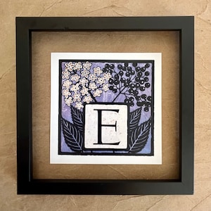 Anciano / Monograma Botánico / Impresión de Arte: 6x6, 4x4, Tarjeta de Felicitación Plegada en Blanco / Alfabeto Iluminado - letra, monograma, E inicial