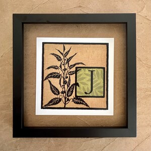 Yute / Monograma botánico / Impresión de arte: 6x6, 4x4, Tarjeta de felicitación plegada en blanco / Alfabeto iluminado - letra, monograma, J inicial