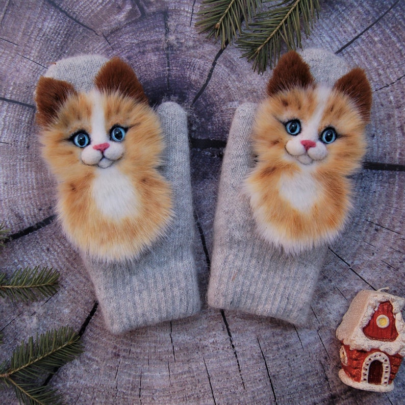 Mittens womens with cats. burnt orange gift for for her fluffy Etsy