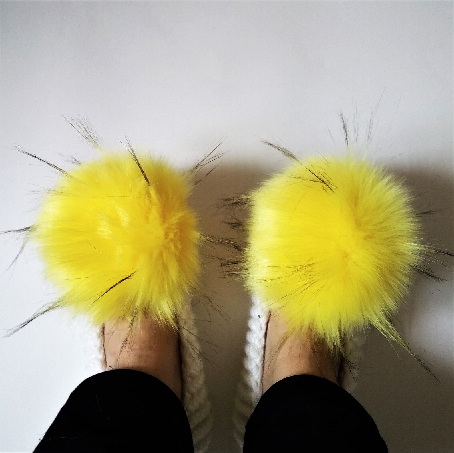 white slippers with fur