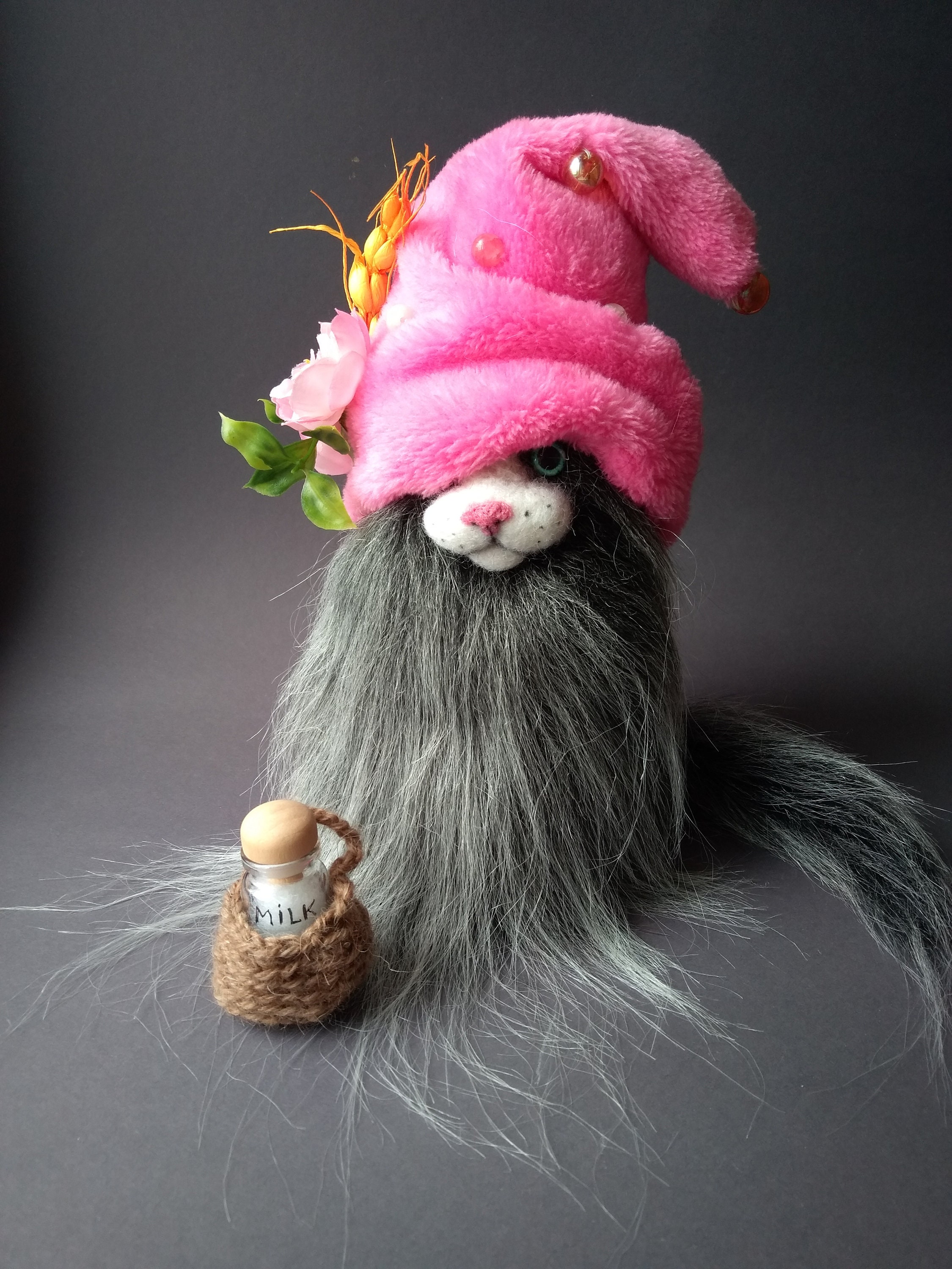 Nordic gnome statue gnome gray cat. spring gnome. gnome gift Etsy