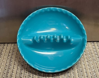 Vintage MidCentury Modern Ashtray | Melamine Plastic | Anholt-Ashtray Co | 1960s | Aqua Teal | Round with 5 Teeth