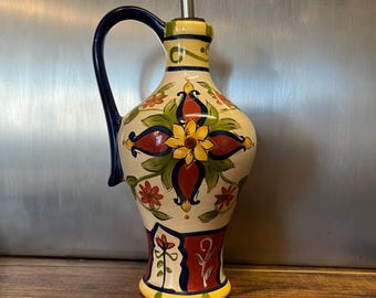 Oil Cruet with Spout | Pier 1 | Handpainted Vallarta Pattern | Glazed Earthenware | Vintage 2005