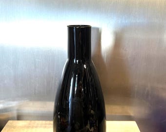 Glossy Black Bud Vase or Sake Carafe | Craft Glass Handblown | Made by Sugahara Japan |  Vintage 1970s