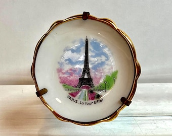 Torre Eiffel de París / Plato miniatura de recuerdo / Vintage de los años 70 / Porcelana, Limoges, Francia