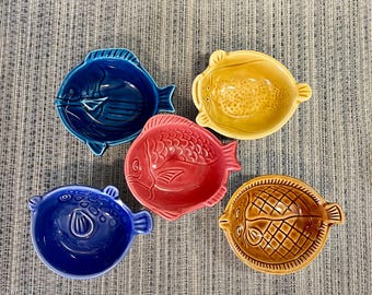 Vintage Japanse gerechten| | Set van 5 Tajimi keramiek | Veelkleurig | Sojasaus Wasabi | Jaren 80