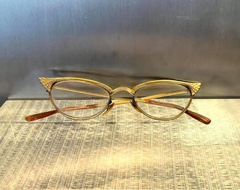 Cat-eye Glasses Frame Gold Fill  12k 1/10  | Pre-1947 |  With Case