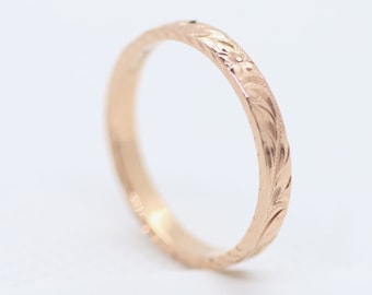 Dainty Rose Gold Wedding Ring, Hawaiian Ring, Flower Wedding Ring, Hawaii Wedding Rings, Hawaii Wedding Bands,  2.5mm