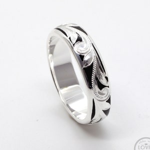 Hawaiian Ring, Hawaii Wedding Ring Band, Hawaiian Jewelry, Silver Plumeria Ring, valentines gift, Ocean Wave Ring  - 4mm or 6mm