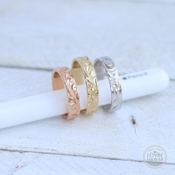 Solid Gold Engagement Ring, Hand Made Hawaii Wedding Ring
