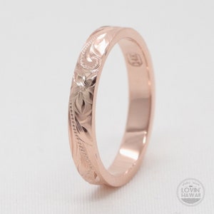 HAWAII WEDDING RING - Dainty Gold Band - Hawaii Gold Ring - Boho Ring Set - Floral Gold Ring - 1st Anniversary Gift, 3mm Width