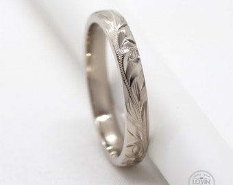 Hawaiian Ring, Hawaii wedding ring, Flower Wedding Ring, Dainty Wedding Ring, Hawaii wedding band, Unique Promise Ring, 3mm Barrel