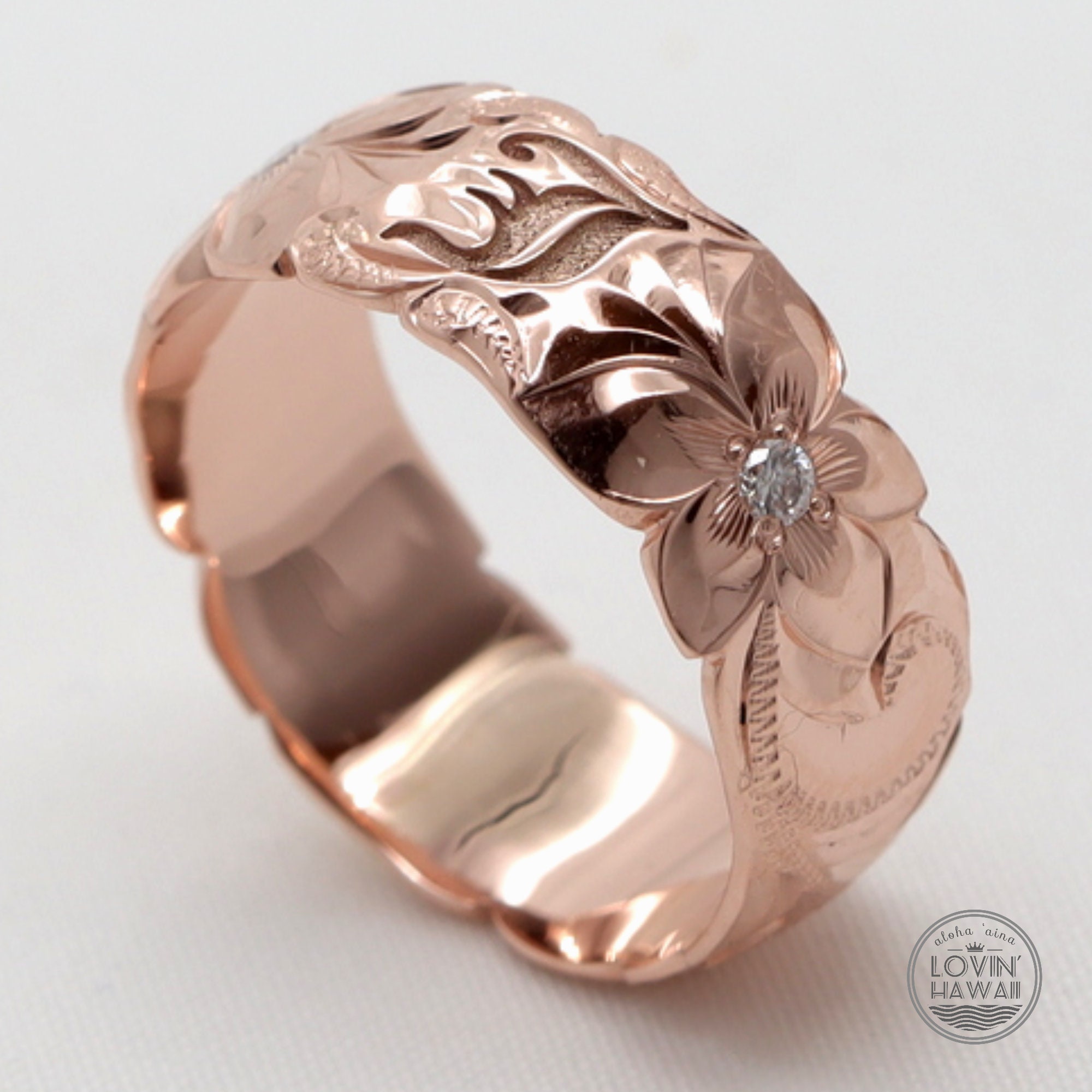 Diamond Flower Wedding Ring, Boho Wedding Ring, Hawaii Wedding Ring