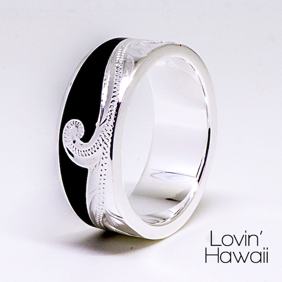 Ocean Ring Handmade Ocean Wave Ring With Black Enamel Unique Design Ring Hawaiian Gifts 8MM Width Etsy Canada