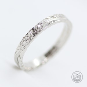 Hawaii Wedding Ring, Dainty Wedding Ring, Hawaii Wedding Bands, Flower Wedding Ring, Solid Gold Wedding Rings,  2.5mm