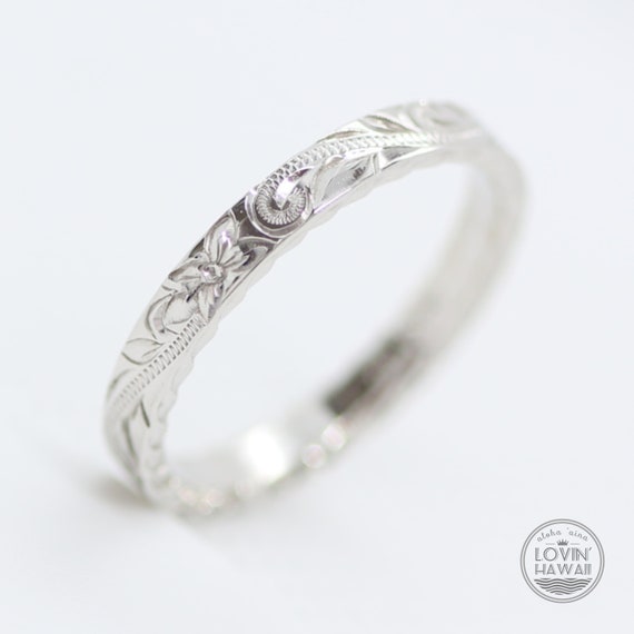 Hawaii Wedding Ring Dainty Wedding Ring Hawaii Wedding Bands Flower Wedding Ring Solid Gold Wedding Rings 2.5mm Etsy