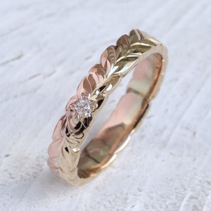 Hawaiian Jewelry Diamond Ring, Floral Wedding Ring, Unique Wedding Gift, Hawaiian Gifts - 4MM Width