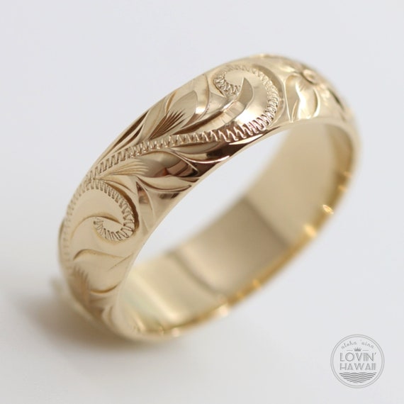 HAWAII GOLD RING Hawaii Floral Ring Floral Wedding Band Gold Engagement Ring Solid Gold Ring Valentines Day Gift 6mm Width Etsy Canada