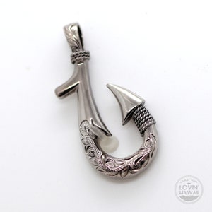 Silver Fish Hook Pendant, Hawaiian Jewelry, Fishhook Jewelry, Hawaiian Fish Hook Pendant, Handmade Hawaiian Fishhook Necklace, Ocean Jewelry
