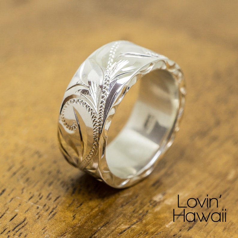 8mm Custom made Hawaiian Wedding Engagement Silver Ring