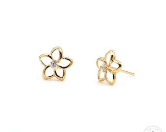 14K Gold Hawaiian flower earrings (10mm width)