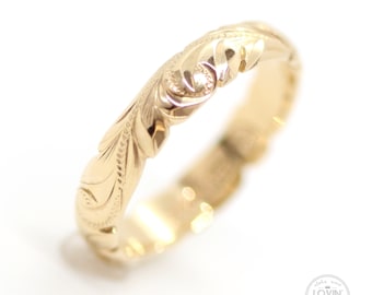 Hawaiian Ring, Dainty Wedding Ring, Boho Wedding Ring, Hawaiian Wedding ring, 14K Gold Engagement Ring, 3mm Width Barrel