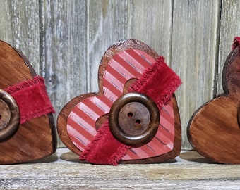 Love Hearts with Red Ribbon and Button Valentine's Decor