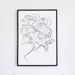 Medusa, Greek Mythology, Printable One Line Drawing, Feminine Continuous Lines, Minimalist Artwork, Face Line Art, Modern Wall Art, Decor