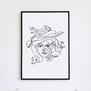 Medusa, Greek Mythology, Printable One Line Drawing, Feminine Continuous Lines, Minimalist Artwork, Face Line Art, Modern Wall Art, Decor