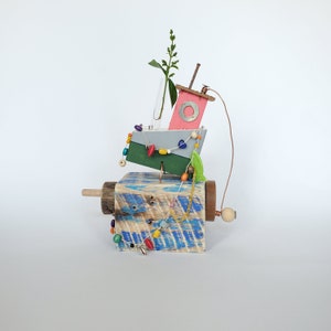 Automatic Fishing Boat Ornament, Wooden Boat Automaton, Moving Wooden Model