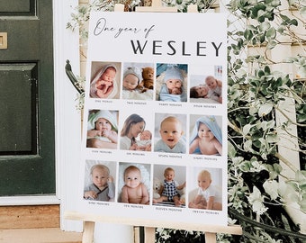Baby eerste jaar mijlpaal Board, 1e verjaardag foto mijlpaal teken, Baby mijlpaal teken sjabloon, 1e verjaardag decor maandelijkse mijlpaal, 8121