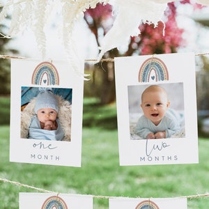 1st Birthday Photo Banner, First Birthday Photo Banner, Monthly Milestone Photo Cards, First Birthday Decorations, Gender Neutral, 8103