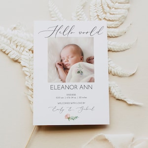 Birth Announcement Template with Photo, Modern Newborn Announcement, Editable Baby Announcement Template, Newborn Announcement, 8109