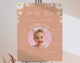Photo First Birthday Milestone Board Template,  Milestone Board Sign, Baby Milestone Board, Modern Milestone Poster, First Birthday, 8129