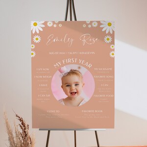 Photo First Birthday Milestone Board Template,  Milestone Board Sign, Baby Milestone Board, Modern Milestone Poster, First Birthday, 8129