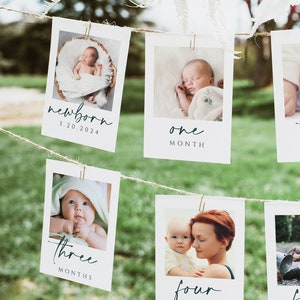 1st Birthday Photo Banner, First Birthday Photo Banner, Monthly Milestone Photo Cards, First Birthday Decorations, Gender Neutral, 8104