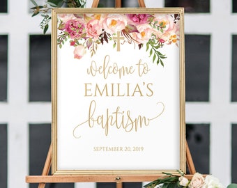 Baptism Welcome Sign, Personalized Baptism Print, Custom Baptism Sign, Gold Baptism Decor, Christening Party Printables, Baptism Party, 8000