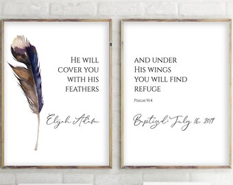 Bible Verse Wall Art Print, Set Of 2 Baptismal Gift, Christening Wall Art Sign, Personalized Baptism, Baby Boy Baptism Prints, Blessing 8015