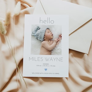 Birth Announcement Card, Hello World Printable, Baby Shower Gift, Baptismal With Photo, Printable Baby Shower, Baptismal Gift Editable 8115