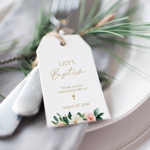 Taufbevorzugung Tags Vorlage, druckbare Taufe Favor Tags, personalisierte Taufe Favor Tag, Erstkommunion Tags, Taufe Dekoration, 8008