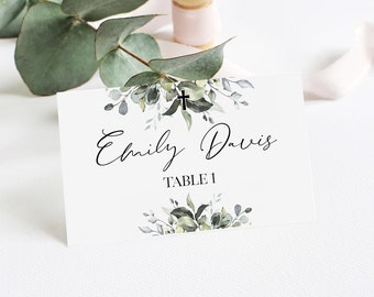 Baptism Place Cards, Baptism Decoration, Place Card Template, First Communion Place cards, Floral Baptism Decor, Editable Baptism, 8025