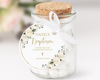 Favor Tags Template, Printable Favor Tag, Thank You Tags, Round Tag Template, Baptism Favor Tags, First Communion Tags, Floral Tags, 8069