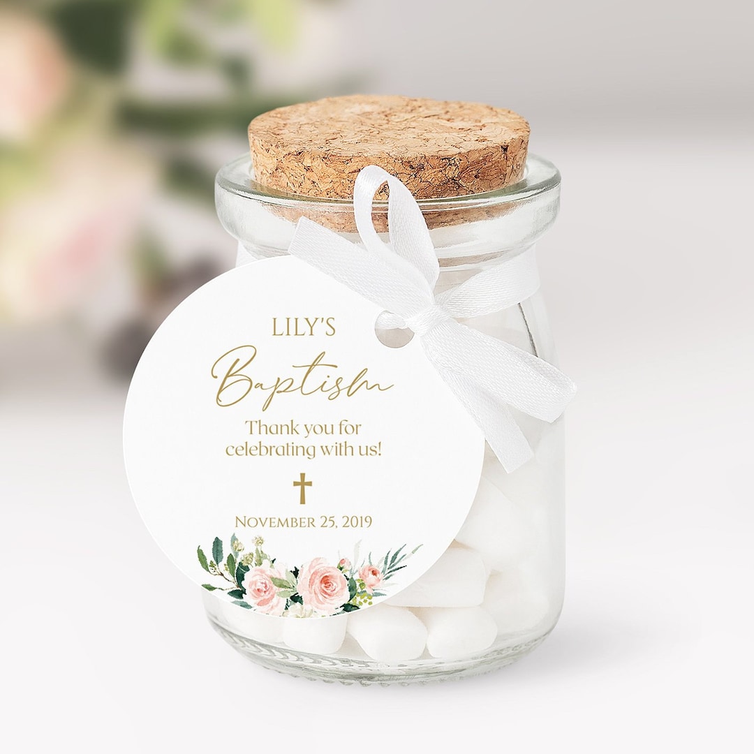 Round Favor Tags Template, Printable Baptism Favor Tags, First ...
