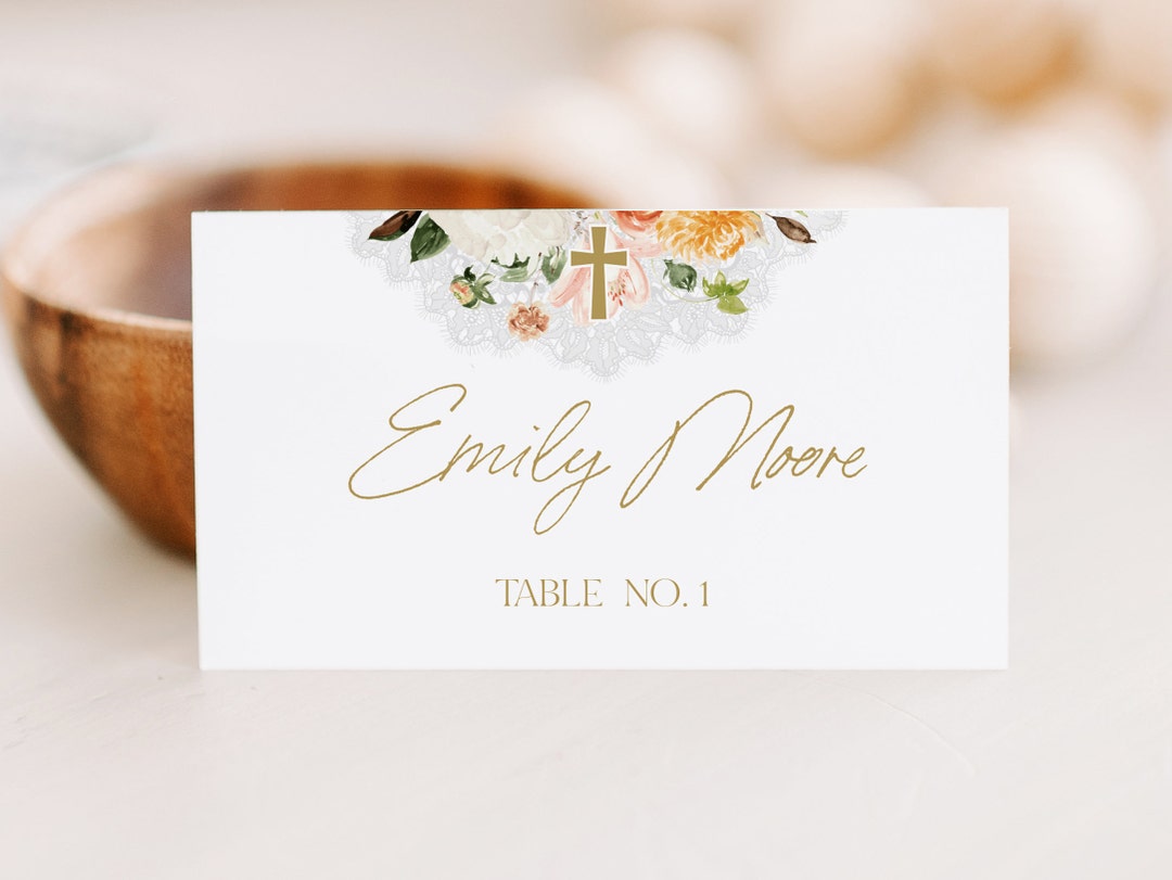 Baptism Place Cards, Greenery Baptism Seating, Communion Place Cards