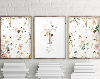 Set of 3 Nursery Prints, Monogram Printable Sign, Girl Nursery Decor, Girl Nursery Wall Decor, Personalized Baby Gifts for Girl, 8120