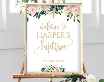 Baptism Welcome Sign, Baptism Decoration, Christening Sign, Baptism Gift, Girl Baptism Digital Sign, Baptism Favors, Christening 8056