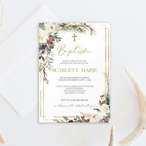 Christmas Baptism Invitation, Winter Baptism Invitation, Winter Christening, Girl Baptism Invitation, Holiday Christening, Winter Baby, 8043